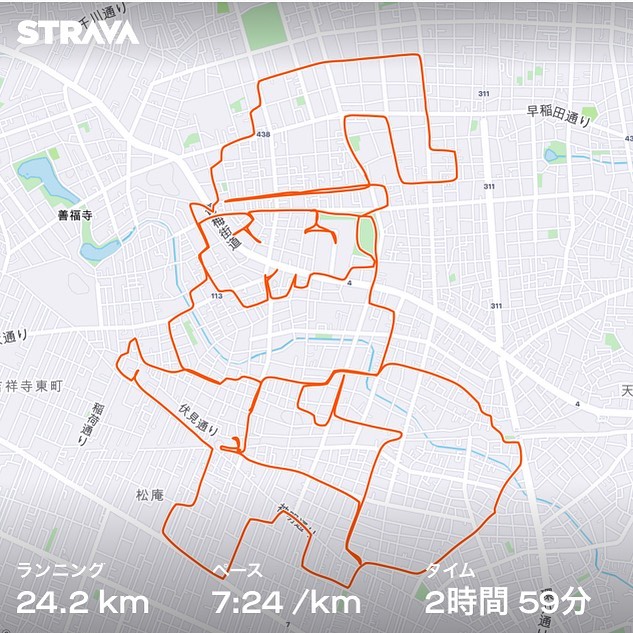 saita840さんによる杉並サンタはランニングで24kmの距離。